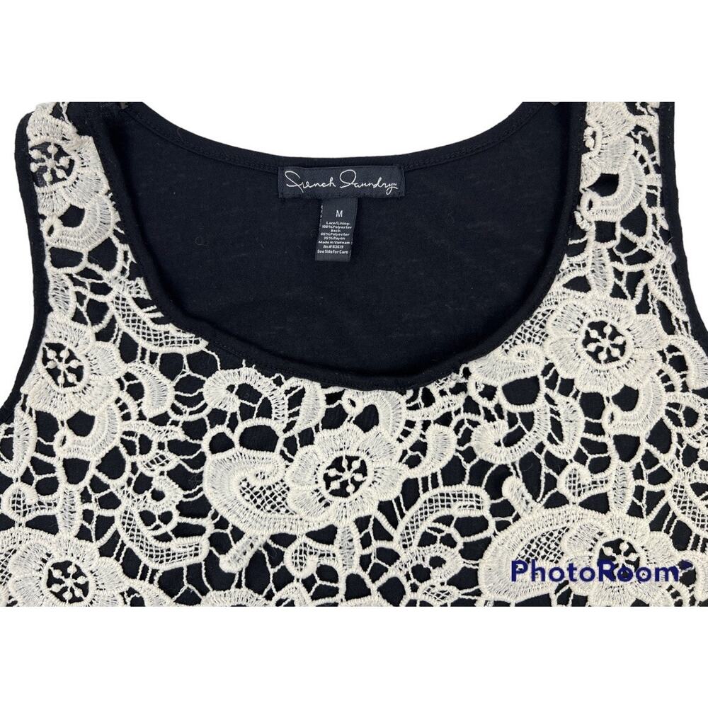 French Laundry Womens Medium Black Tank Top Ivory Lace Front Scoop Neck - Picture 2 of 7